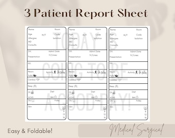 Rapportblad medisch chirurgie/telemetrie|Verplegingsrapport|Gemakkelijke verpleging|Verpleegkunde gemakkelijk gemaakt|Verpleegkundig rapport|3-patiëntenblad