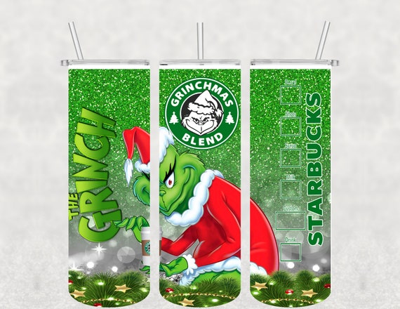 Grinchmas ,Starbucks, The Grinch, 20oz Skinny Tumbler Custom Drinkware  w/straw