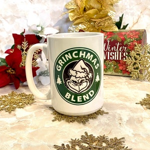 The grinch, Grinchmas Blend Starbucks Coffee 15oz Mug, Cute Grinch Holiday Cup, Christmas gift for him or her, funny, custom mug