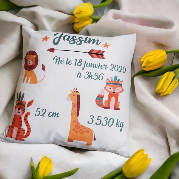 Coussin Personnalisé Naissance Animaux - Cadeaux Bébé