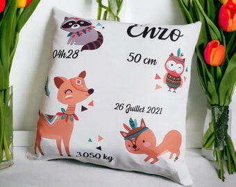 Coussin Personnalisé Naissance Animaux - Cadeaux Bébé