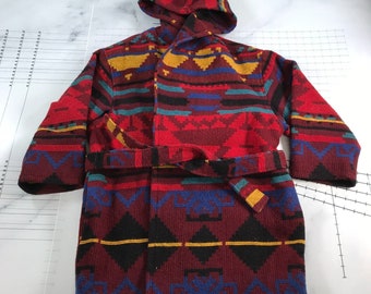 Vintage La Vogue Coat Womens Extra Large Red Yellow Blue Southwestern Aztec Belt