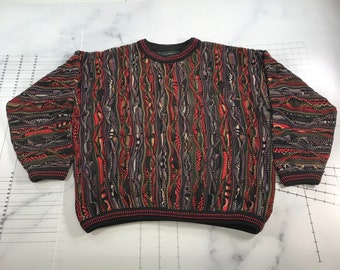 Vintage Tundra Canada Sweater Mens Large Red Purple Cosby Biggie 3D Knit