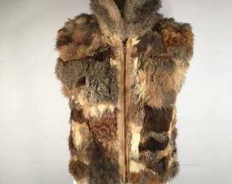 Vintage 50s Neiman Marcus Fur Vest Jacket Womens 6 Brown Reversible Patchwork