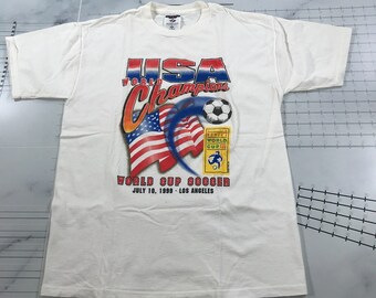 Vintage Womens World Cup Meister-T-Shirt der Männer Medium Weiß Fußball 1999 LA