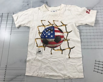 Vintage Frankreich 1998 WM T Shirt Jugend Großer Weißer Fußball Amerikanische Flagge USA