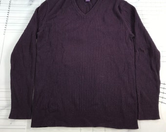 Ralph Lauren Purple Label Cashmere Sweater Mens Medium Purple Ribbed V Neck Soft