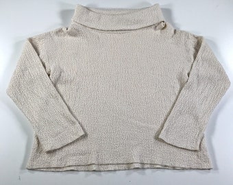 Margaret Winters Sweater Womens Medium Ivory Knit Cowl Neck Long Sleeve