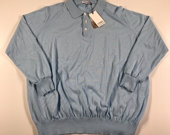 New Tom James Cashmere Sweater Mens Large Blue Cashmere Collared Long sleeve