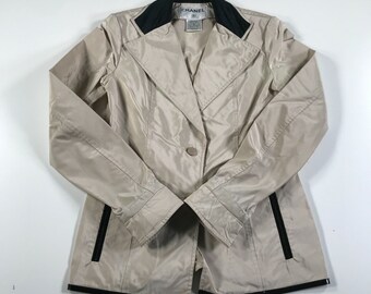 Vintage Chanel Windbreaker Jacket Size 38 Beige Shiny Collar Single Button 2000