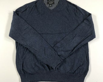 Nordstrom Sweater Mens Small Navy Blue V Neck Cotton Cashmere Blend Long Sleeve