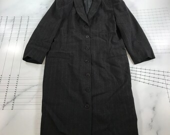 Vintage Brooks Brothers Coat Womens 16 Gray Pinstripes Wool Full Length Long