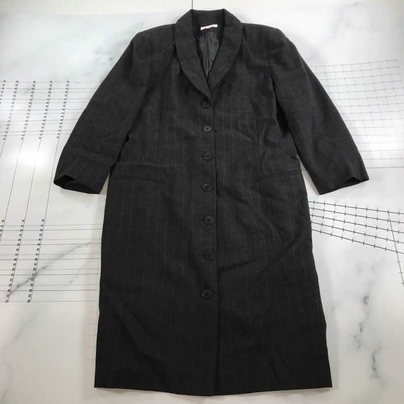 Vintage Brooks Brothers Coat Womens 16 Gray Pinstripes Wool Full Length Long image 1