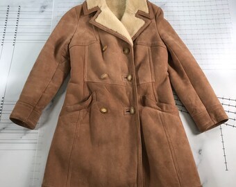 Vintage Abercrombie and Fitch Shearling Coat Womens 10 Brown Lambskin 50s 60s