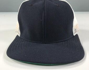 Vintage Navy Blue and White Trucker Hat Boys Youth Size Mesh New Era Pro Model