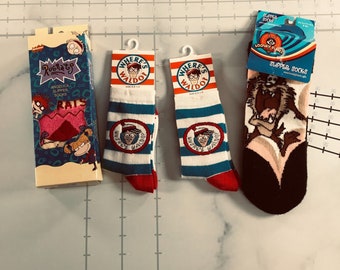 Vintage Rugrats Where's Waldo Looney Tunes Socks Youth Size 6 - 8 1/2