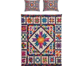 Kaleidoscope Star Quilt Bed Set | Colorful Patchwork Duvet Cover