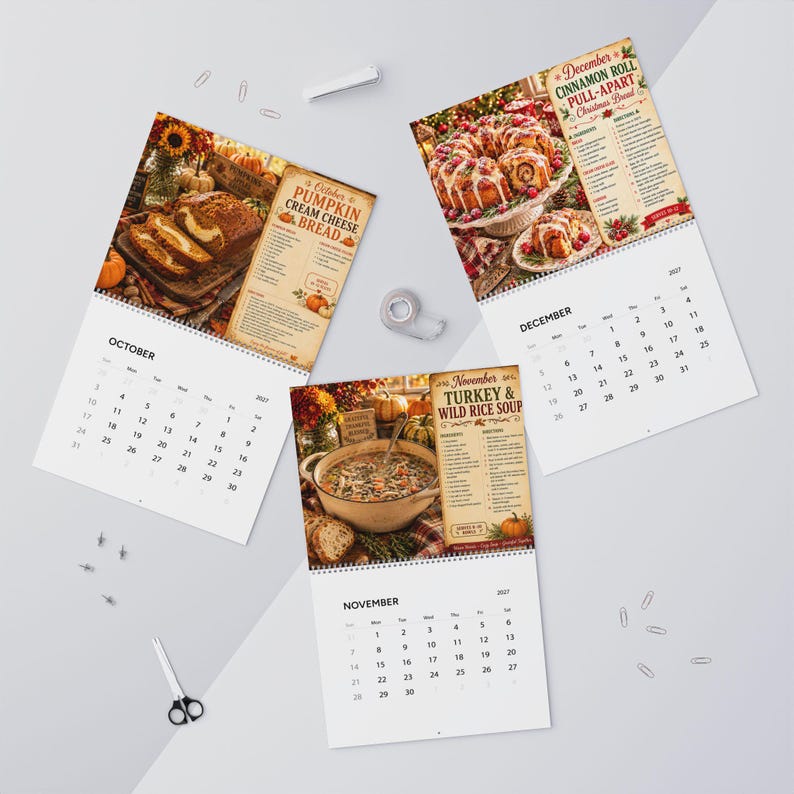 Kitchen Recipe Layout Comfort Food Recipe Wall Calendar 2026 | Monthly Kitchen Recipes - Etsy
