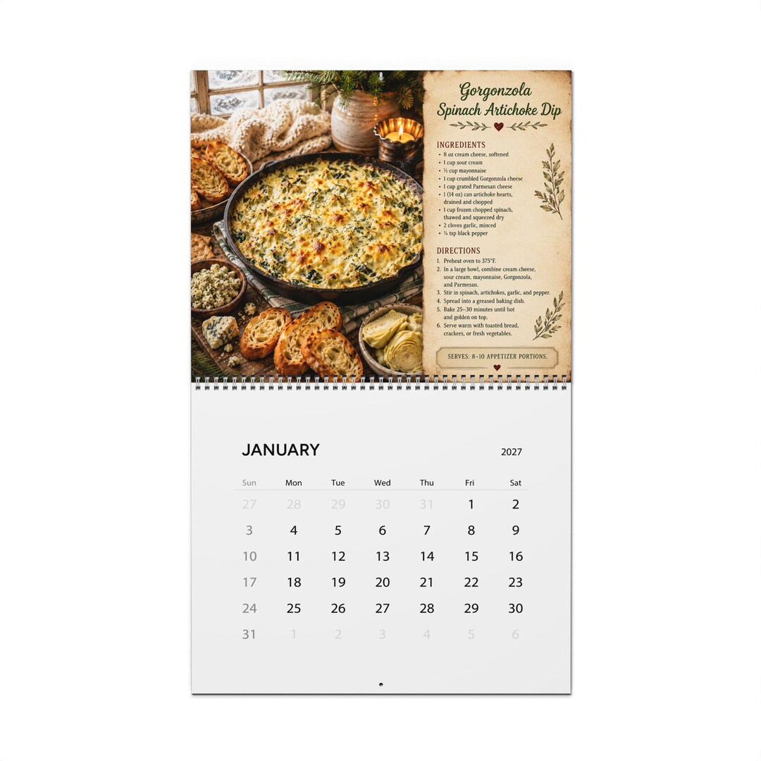 Kitchen Recipe Layout Comfort Food Recipe Wall Calendar 2026 | Monthly Kitchen Recipes - Etsy