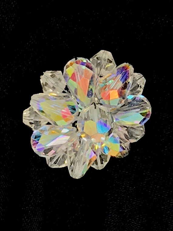 Lovely Vintage Rainbow Rhinestone Cluster Clip-on… - image 3