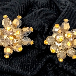 Festive Vintage Bronze & Gold Rhinestone Clip-on Earrings