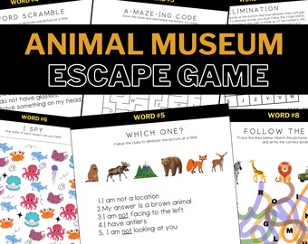 Escape Room Dierenmuseum: afdrukbaar puzzelspel (digitale download)