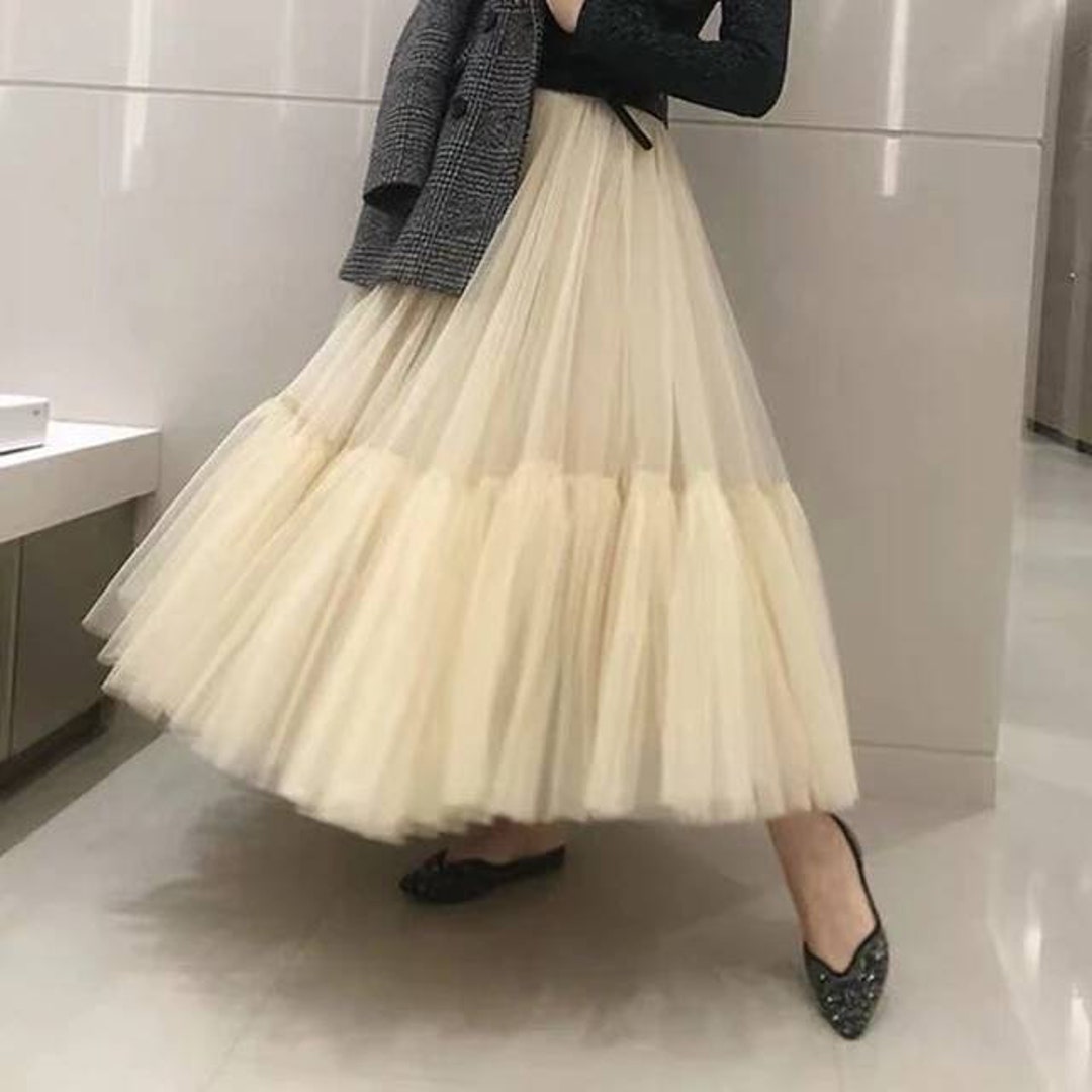Ruffles Midi Tulle Skirt Bridal / Women's Plus Size Tulle Skirt / Short ...