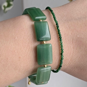 SAGE Bracelet – Green Aventurine Chunky Bracelet with Rectangular Gemstone Beads, Gemstone Bracelet with Gold or Silver Accents