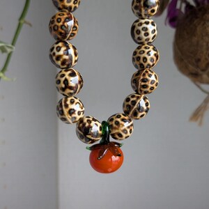 TOMATINA Necklace - Statement Leopard Ceramic Beads & Glass Tomato Pendant Jewellery, Bold Summer Jewelry, Handmade Chunky Necklace image 2