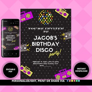 Invitation au 40e anniversaire numérique, invitation d’anniversaire à une soirée dansante, fête d’anniversaire disco, invitation d’anniversaire des années 90 des années 80, invitation à une fête des années 80