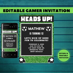 Soccer invitation instant download, editable personalized soccer invitation birthday invite, soccer party invitations, soccer party invite