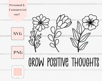 wachsen positive Gedanken Svg, floral Svg, botanische Svg, inspirierende Svg, Svg-Dateien für Cricut, motivierende Svg, Wachstum Svg, Svg für Hemden