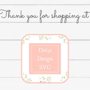 May include: Pink square with a white daisy border. The text "Daisy Design SVG" is in a white box on a pink background.