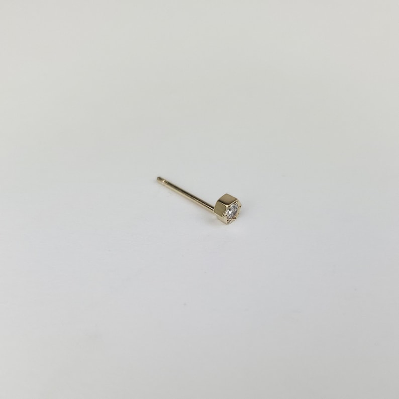 White 1 Diamond 0.03ct Solitaire Earring Dainty Stud Hexagon Shape Earring 14K Yellow Rose Gold Simple Minimalist Geometric Design