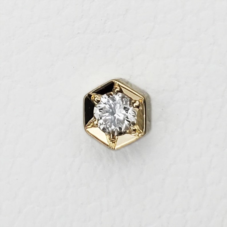 White 1 Diamond 0.03ct Solitaire Earring Dainty Stud Hexagon Shape Earring 14K Yellow Rose Gold Simple Minimalist Geometric Design