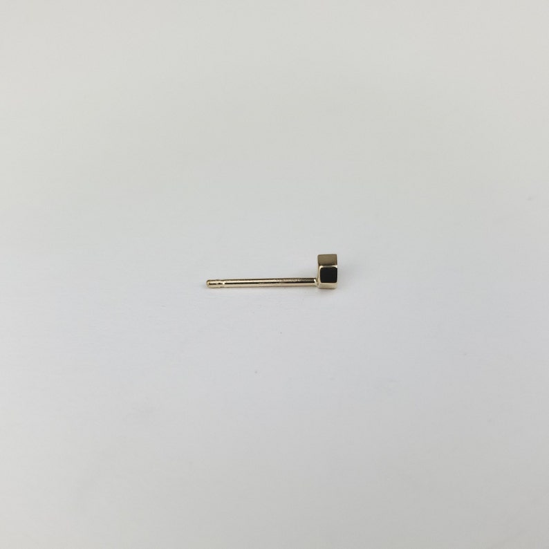 White 1 Diamond 0.03ct Solitaire Earring Dainty Stud Hexagon Shape Earring 14K Yellow Rose Gold Simple Minimalist Geometric Design