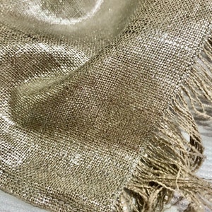 Metallic Silver Linen Table Runner: Fringed Boho Decor, USA Handmade