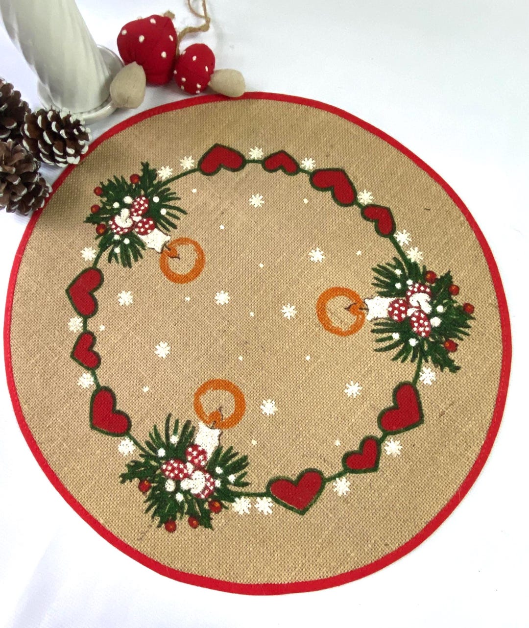 Round Table Table Topper Scandinavian Vintage Round Table Topper - Norwegian Jute Holiday Decor ...