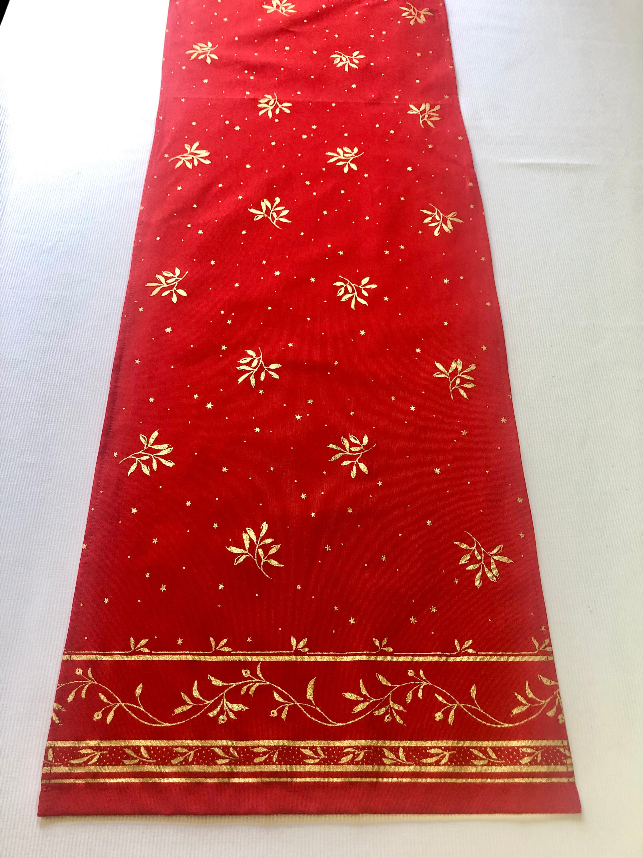 Vintage Scandinavian Red & Gold Table Runner-100% Cotton Vintage New Red Table Runner-chinese ...