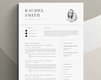 Modern Resume Template, CV Template, Cover Letter, Professional Resume Template Word, Instant Download, 1 - 2 pages + Mac Pages Resume