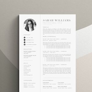 Modern Resume/CV Template for Word, Resume/CV Template with Photo, 4 Page Pack, Instant Download, Professional Clean Resume/CV Template