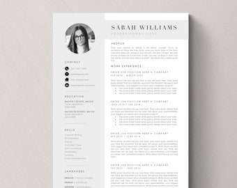 Modern Resume/CV Template for Word, Resume/CV Template with Photo, 5 Page Pack, Clean Resume/CV Template, Instant Download, Modern, Minimal