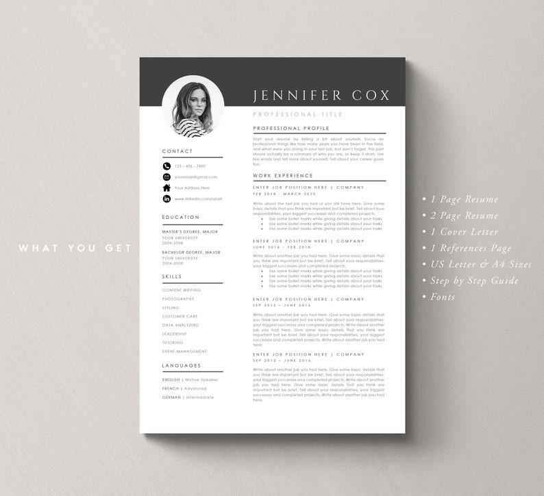 5 Page Resume Template Cover Letter and References Template | Etsy