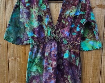 Boho Ice Dyed Tunic with Lace | One of a kind dress | Festival Top |70&#39;s style clothing| sustainable clothing| Tie Dye Tunic