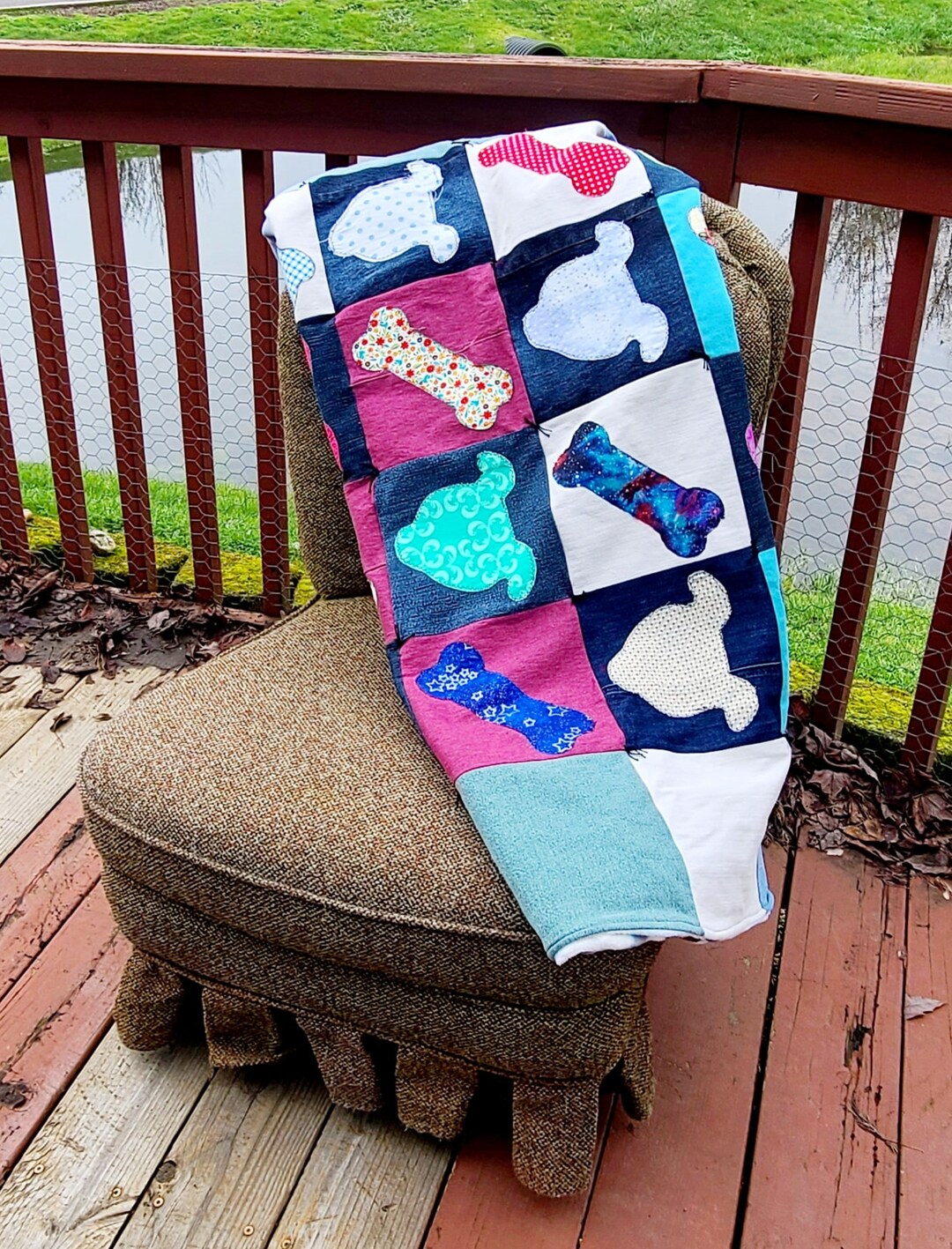 Fleece Dog Throw, Blue Denim Dog Throw, Dog Bone Fleece Etsy