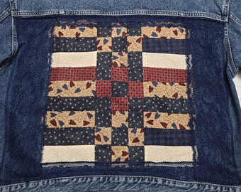 Upcycled Quilted Denim Jacket | Banana Republic Size Large | One of a Kind| Boho patch work jacket