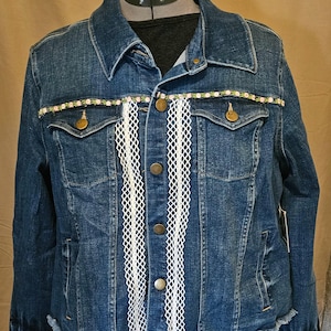 Embellished Denim Jacket, Reworked Denim Jacket, LOGO Jacket, Upcycle Denim Jacket
