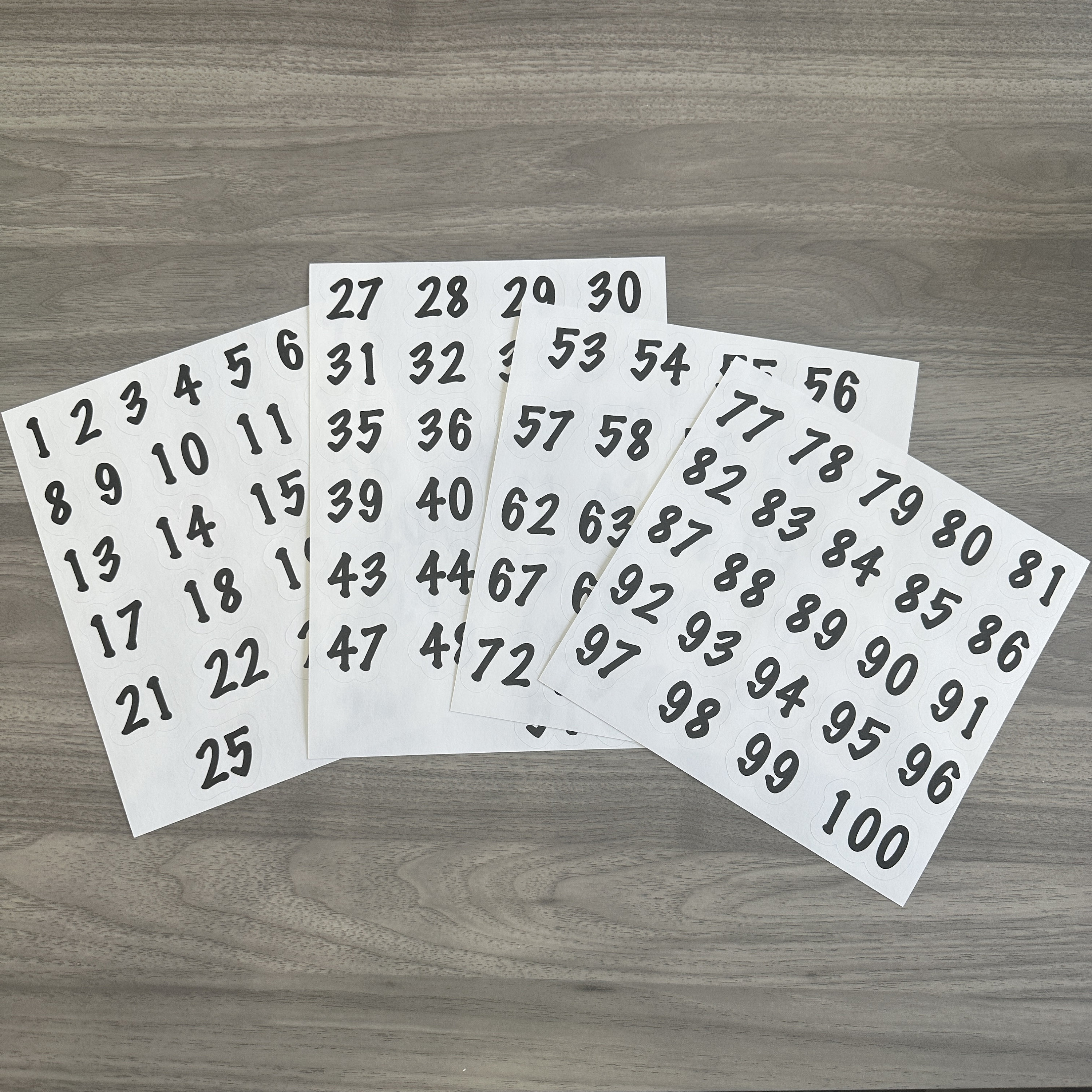 25 Sheets 1 to 100 Vinyl Consecutive Number Stickers 0.4 Inch Small