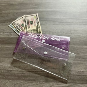 Glitter Cash Envelope Snap Pouch, Custom Vinyl Bank Bag