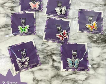 Butterfly Binder Charm: Silver Enamel Crystal Lobster Clasp